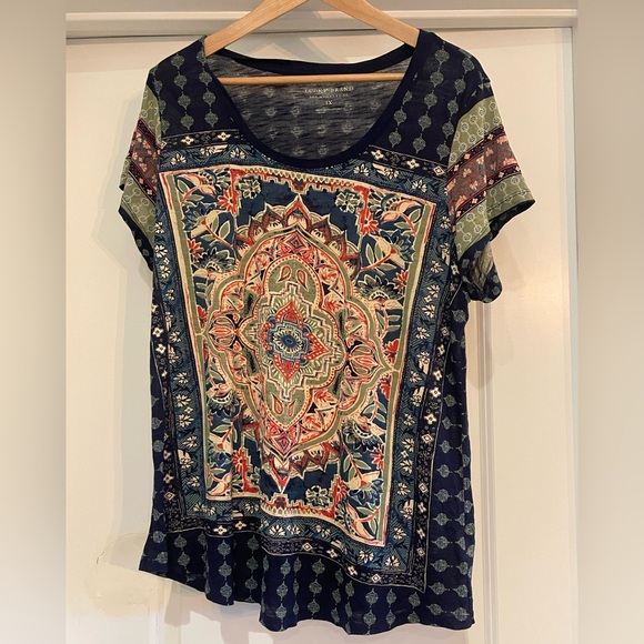Lucky Brand Tops - Lucky Brand Navy and Olive Patterned Blouse